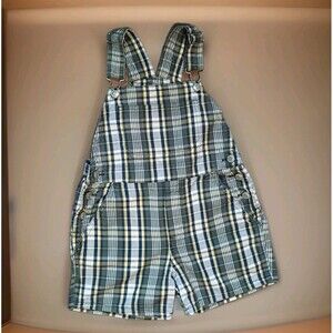 Vintage Toddler Boys Sz 3T Plaid Bib Overall Shorts THE CHILDREN'S PLACE